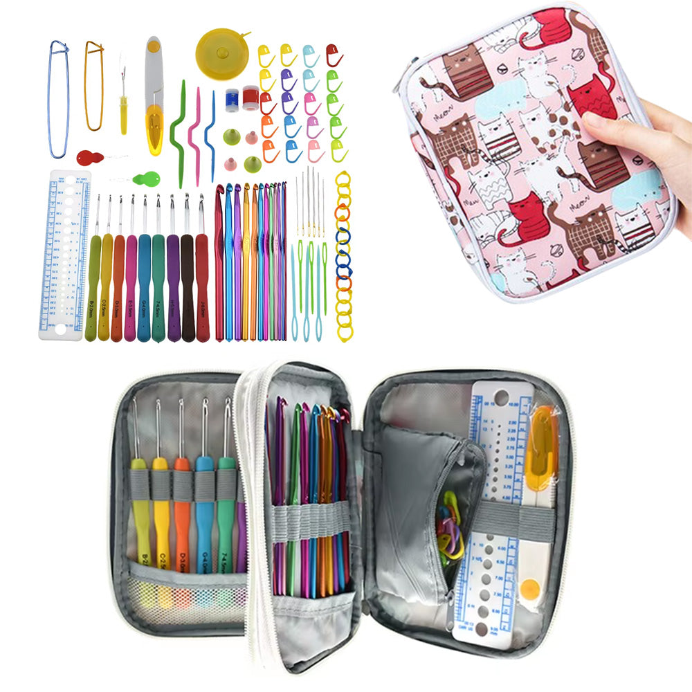 72-Piece Hooks Set with Knitting Needles and Sewing Tools for DIY with Storage Bag