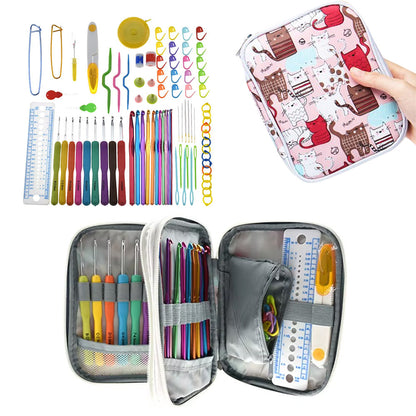72-Piece Hooks Set with Knitting Needles and Sewing Tools for DIY with Storage Bag