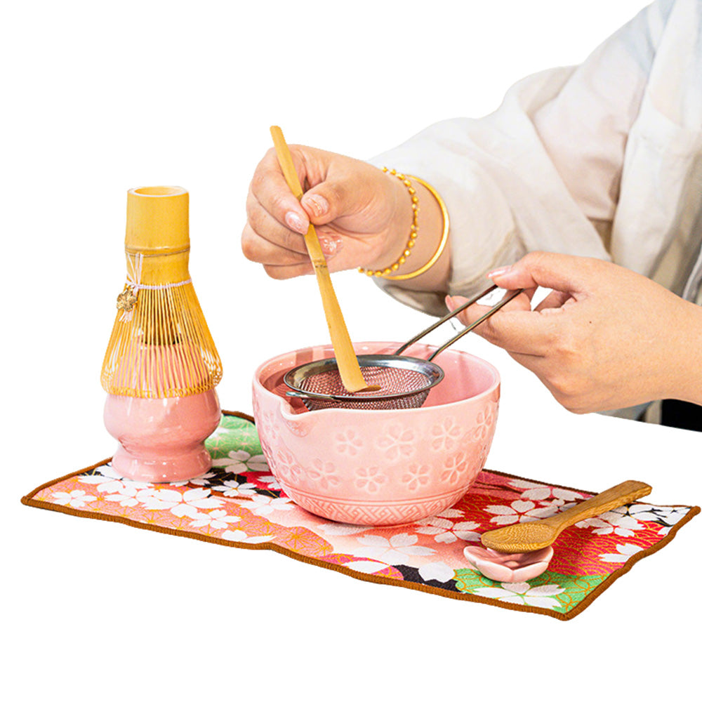 8PCS Matcha Whisk Set with Spring Cherry Blossoms Bowl and Spout