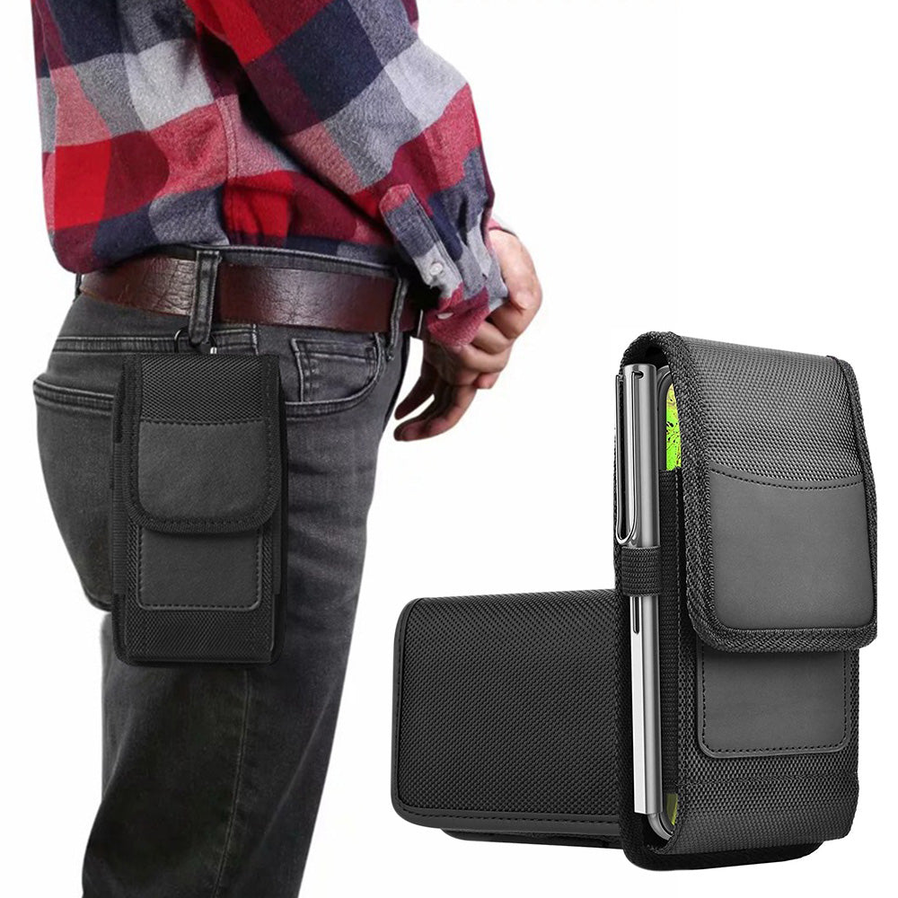 Universal Black Oxford Phone Waist Pouch with Belt Clip & Card Slot XL