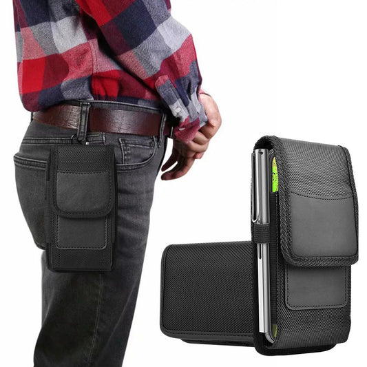 Universal Black Oxford Phone Waist Pouch with Belt Clip & Card Slot XL