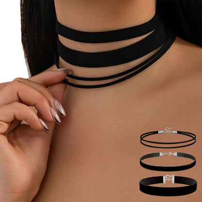 3PCS Black Layered Necklace Set for Women Adjustable Fashion Jewelry Gift