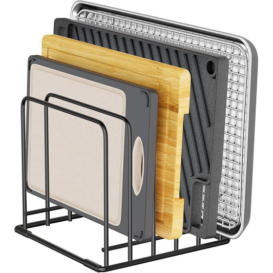 5-Slot Kitchen Organizer Rack Dish and Cutting Board Holder for Cabinet Countertop or Pantry