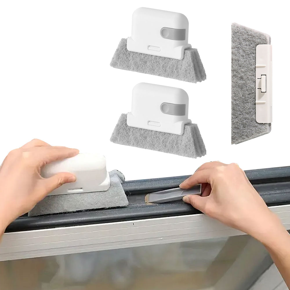 2-in-1 Window Rail Cleaning Tool Track Cleaning Brush Gap Groove Sliding Cleaner with Scraper