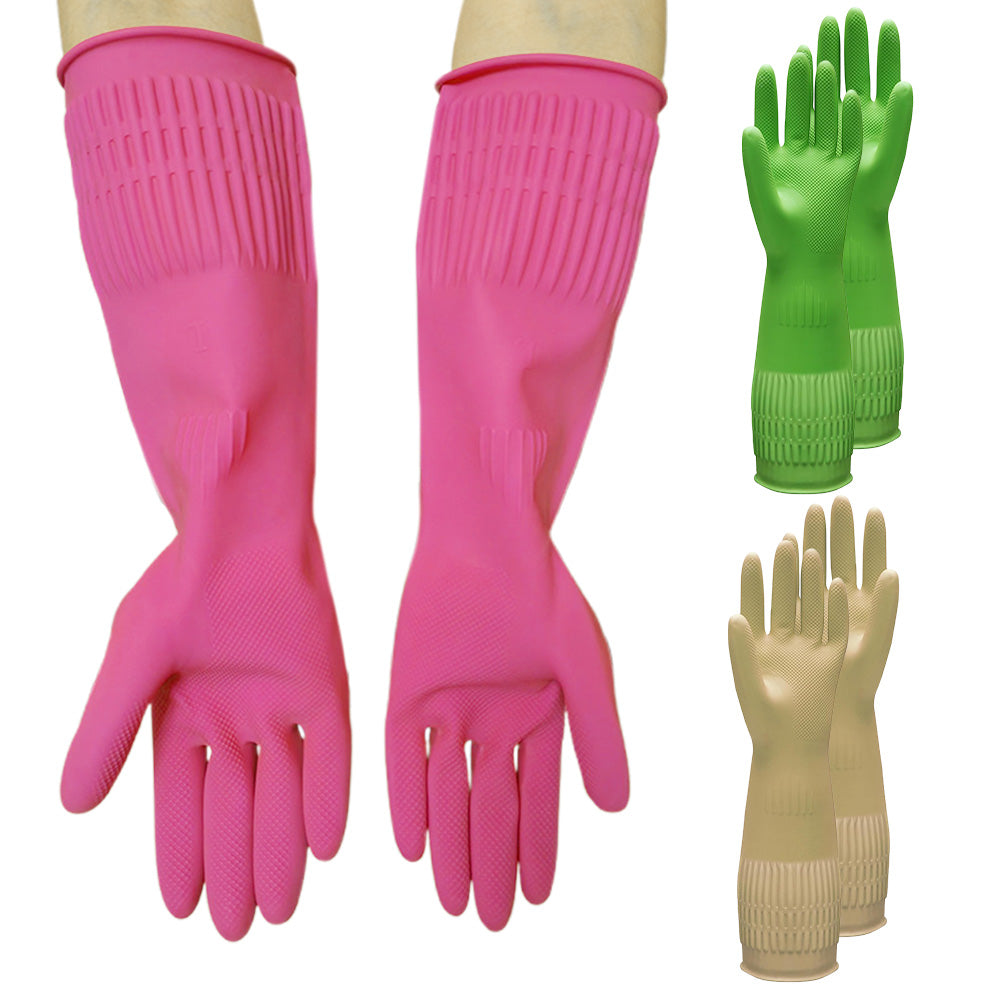 38cm Extra Long Rubber Gloves 3 Pack Heavy Duty Cleaning Gloves for Dishwashing