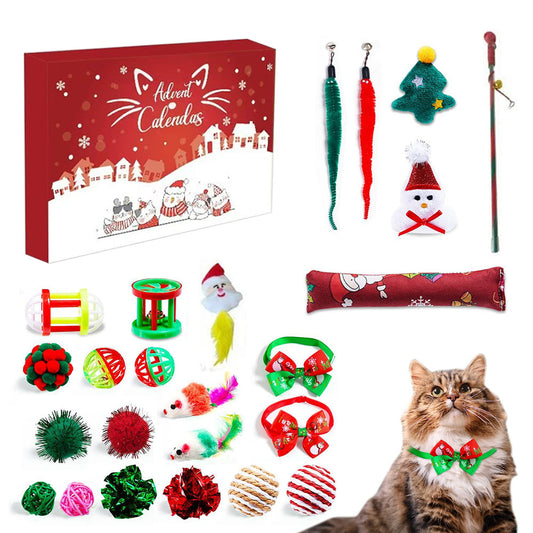 24PCS Cat Christmas Advent Calendar Interactive Xmas Toy Gift Set for Kittens