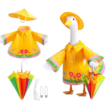 58 cm Raincoat Set for Garden Goose Statue with Rain Hat and Umbrella