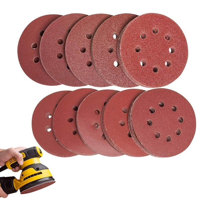 100Pcs Set 50-Inch Sanding Discs 8-Hole Round Sandpapers for Random Orbital Sander