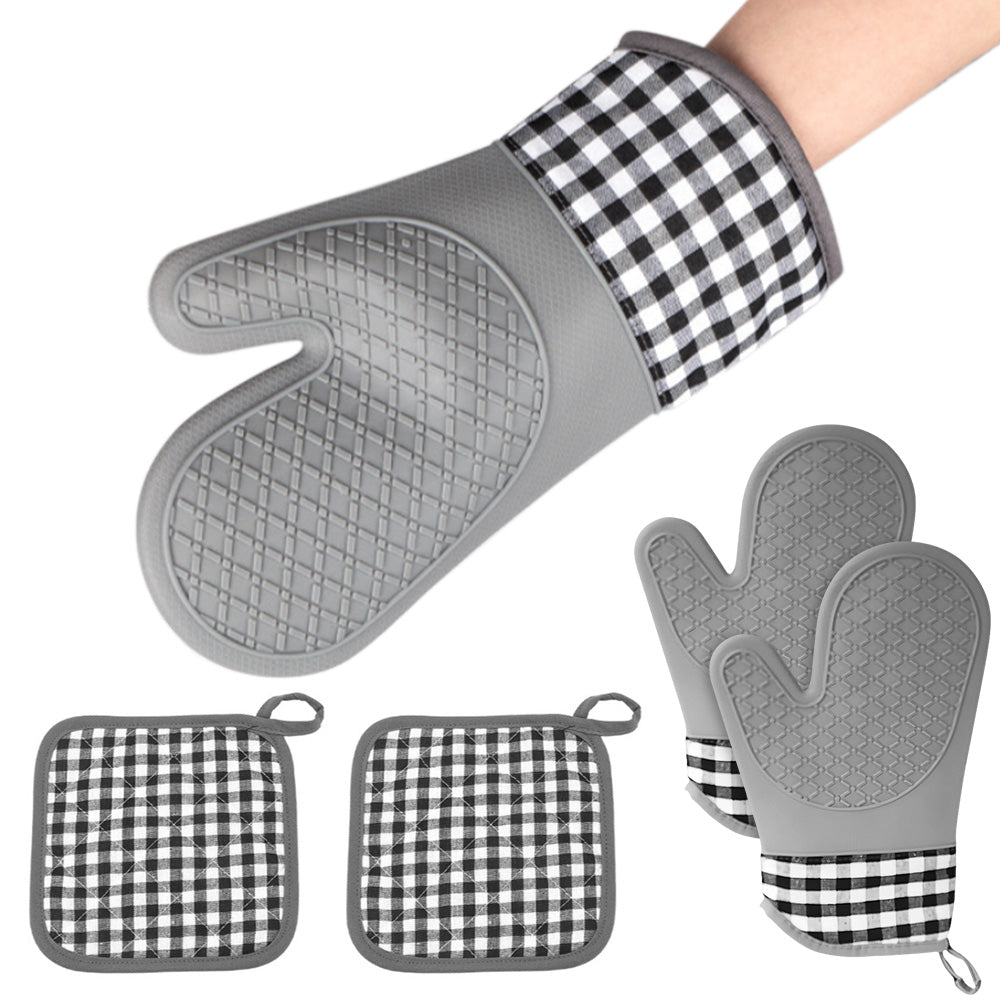 4Pcs Silicone Oven Mitts and Pot Holders for Cooking