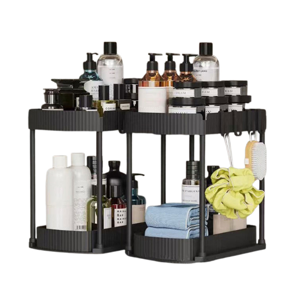 2Pcs Pull Out Storage Organizer Under Sink Shelf with 8 Hooks for Home Use