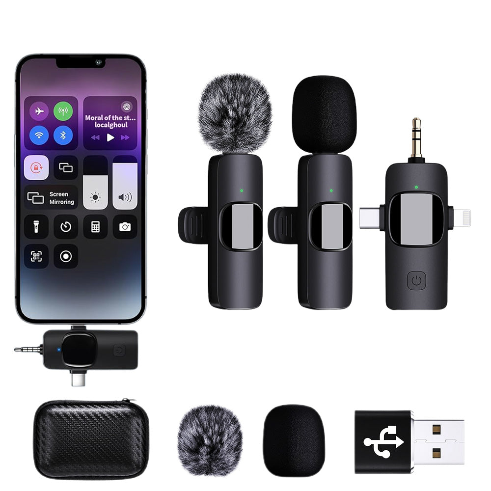 Wireless Lavalier Microphone with 3-in-1 Receiver Dual Lapel Mic for Video Recording Vlog