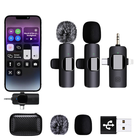 Wireless Lavalier Microphone with 3-in-1 Receiver Dual Lapel Mic for Video Recording Vlog