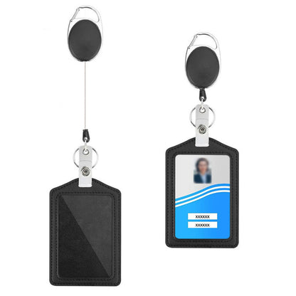 2Pcs PU ID Card Holder with Retractable Badge Reel
