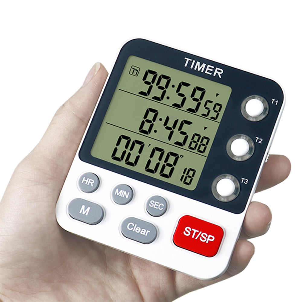 3-Channel Digital Kitchen Timer with Large Display & Loud Alarm