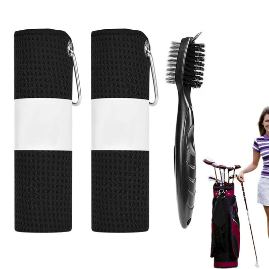 2Pcs Microfiber Golf Towels with Club Brush Waffle Pattern Fishing Towels