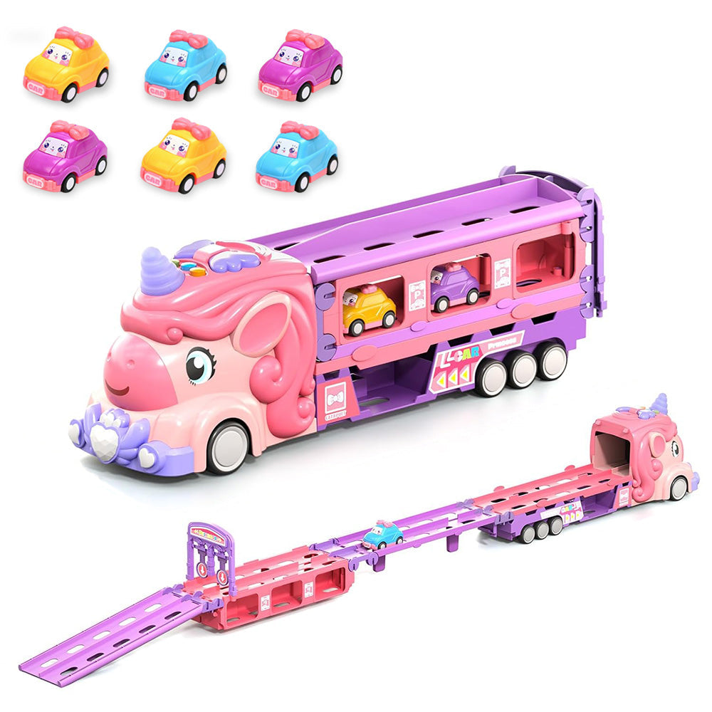 Unicorn Foldable Toy Truck Racetrack with Lights & Sound Birthday Gift Girls