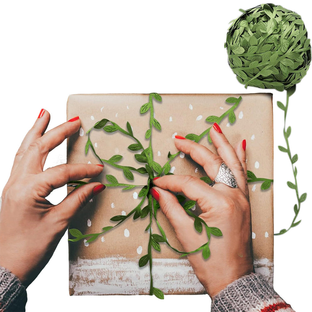 200m Artificial Willow Leaves Bendable Fake Leaf Ribbon for Gift Wrapping Crafts