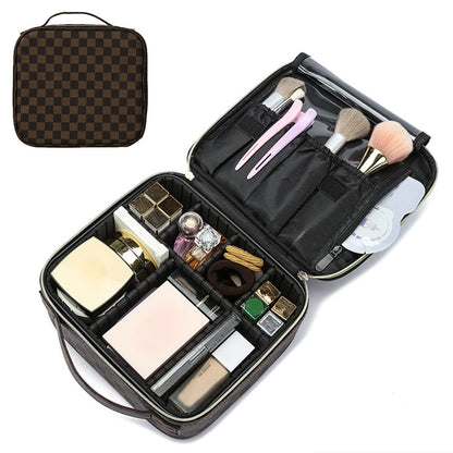 Checkered Travel Makeup Bag Adjustable Partition Cosmetic & Toiletry Organizer