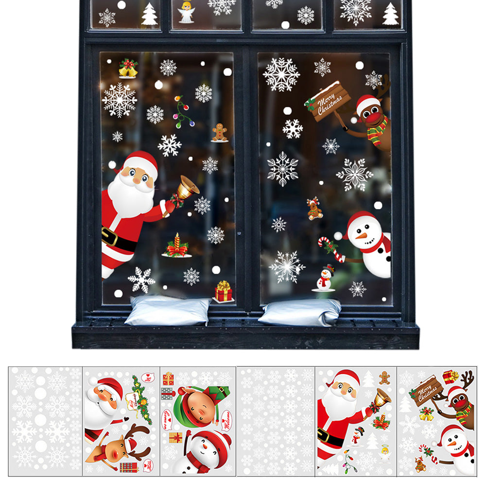 6Pcs Christmas Window Clings Stickers Decals with Santa Claus and Snowman