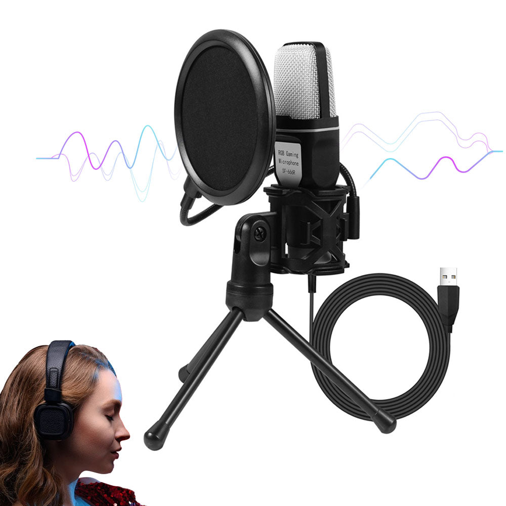 USB RGB Gaming Microphone Condenser Microphone with Tripod Stand for Streaming Recording