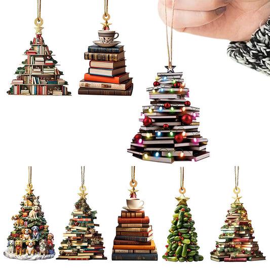 8Pcs Christmas Tree Shape Bookshelf Pendant 2D Acrylic  Xmas Ornament Christmas Tree Decor