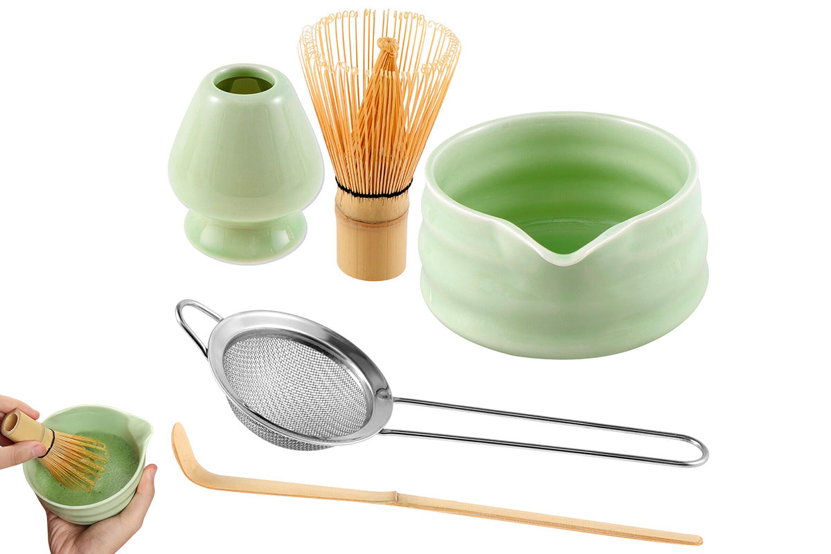 5Pcs Matcha Set Whisk Bowl Spout Scoop Green