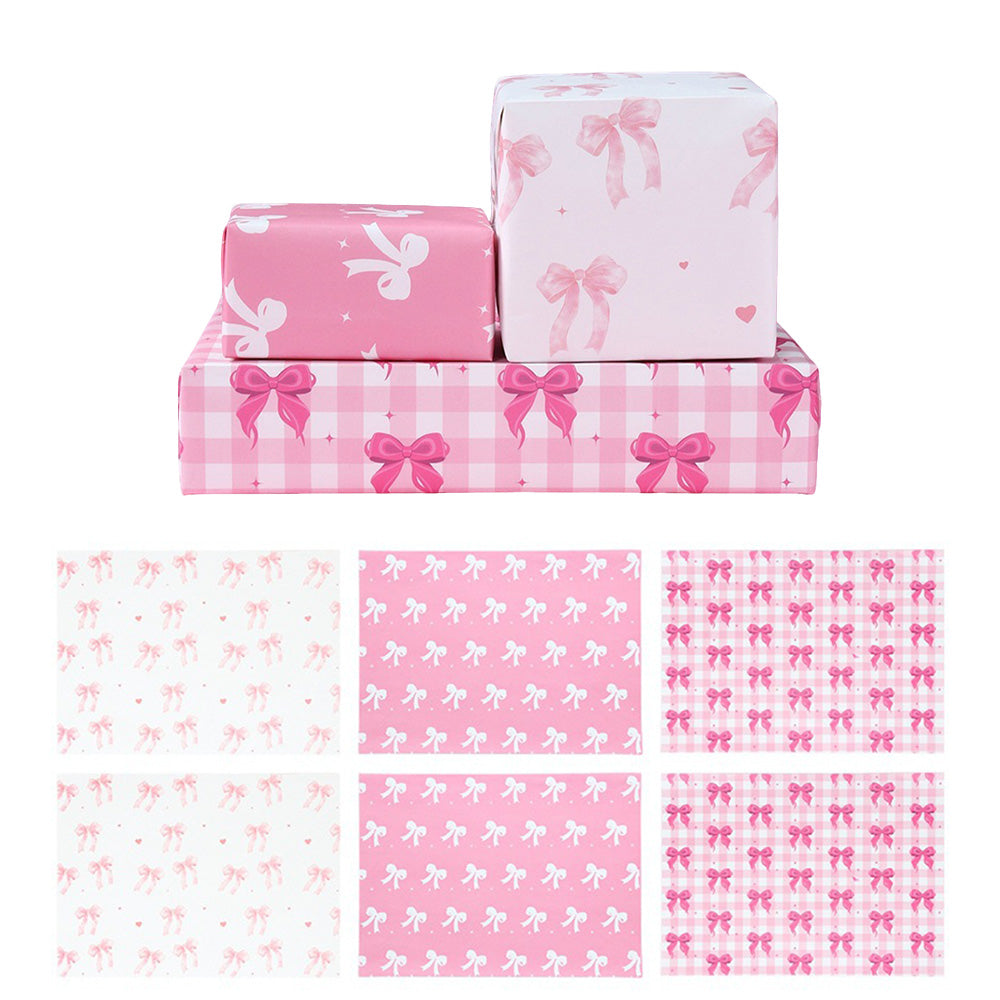 6 Sheet 70x50cm Coquette Bow Pattern Gift Wrapping Paper Set