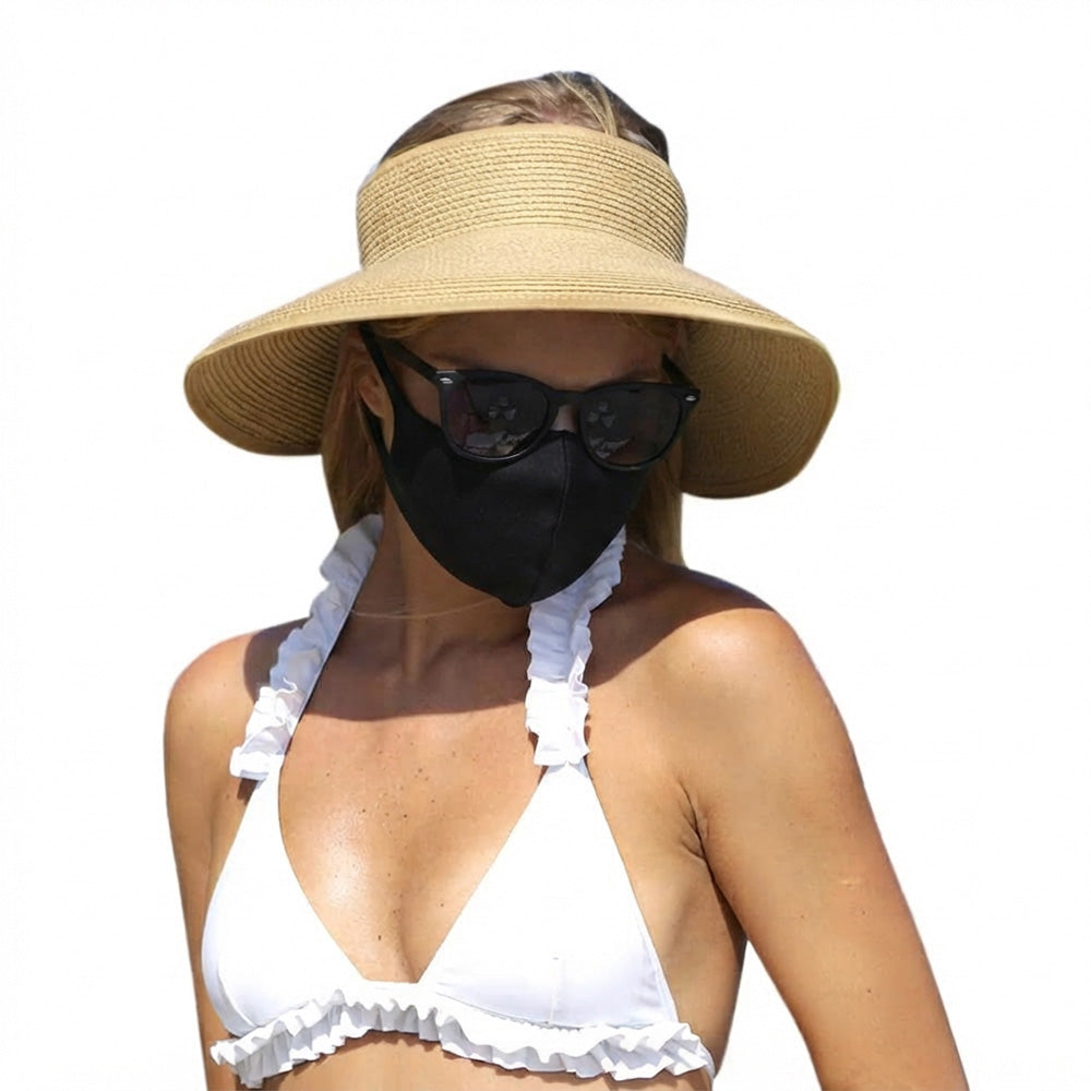 Foldable Adjustable Wide Brim Open Top Outdoor Sun Visor Hat - Khaki