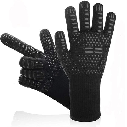 Heat Resistant Oven Gloves Slip Resistant BBQ Gloves - Black
