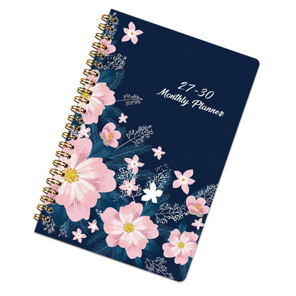2027 to 2030 Four Year A5 Spiral Monthly Goal Planner Notebook - Blue Floral