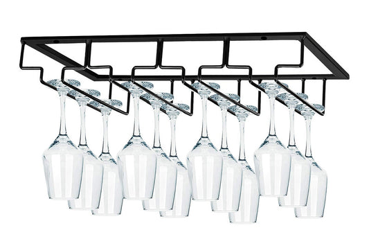 Wine Glass Rack Metal Stemware Holder 4 Rows Hanging Organizer for Bar Kitchen -Black