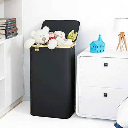 100L Laundry Basket with Lid Clothes Hampers for Laundry with Bamboo Handles Removable Bag-Black
