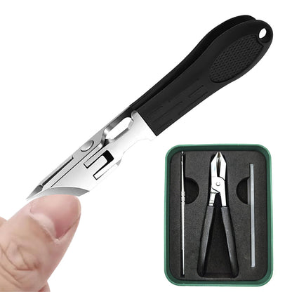 3 Piece Slanted Nail Clipper Set with File and Cleaner Tool - Black