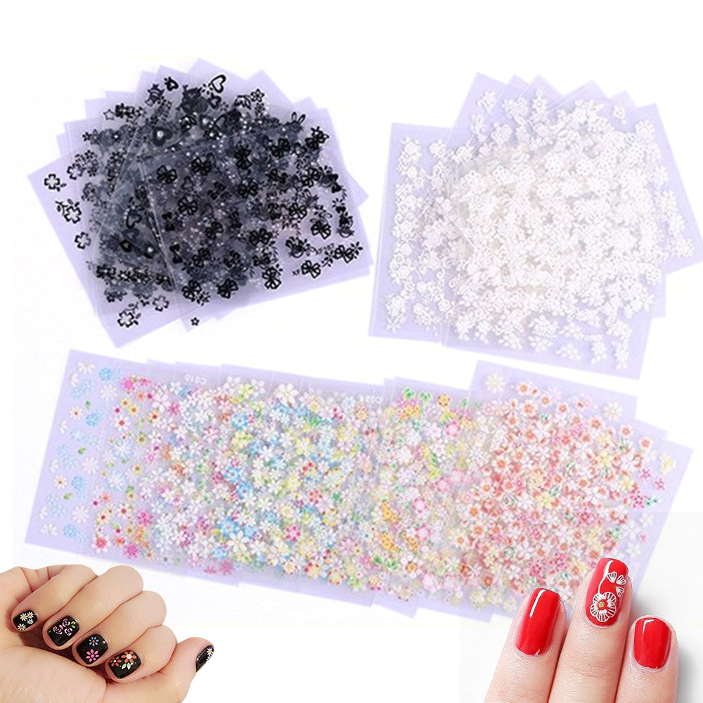 50 Piece 3D Floral Self Adhesive Nail Stickers for DIY Nail Art Decoration