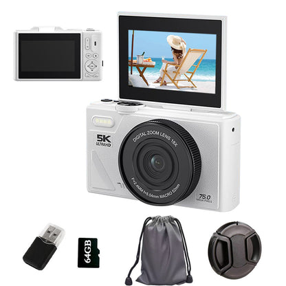 5K Digital Camera WiFi Vlogging Camera with 180 Degree Flip Screen White