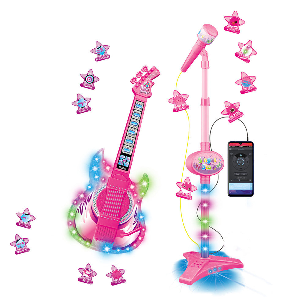 2 in 1 Guitar Microphone Toy with Color Lights for Ages 4 Plus - Pink