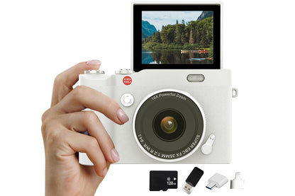 4K Digital Camera 64MP Vlogging Camera with 180-degree Flip Screen 16X Digital Zoom -White Color