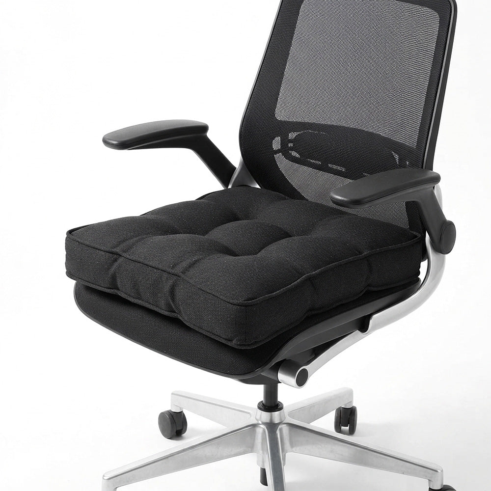 Thickened PP Cotton Padded Chair Seat Cushion with Rolled Edge - Black