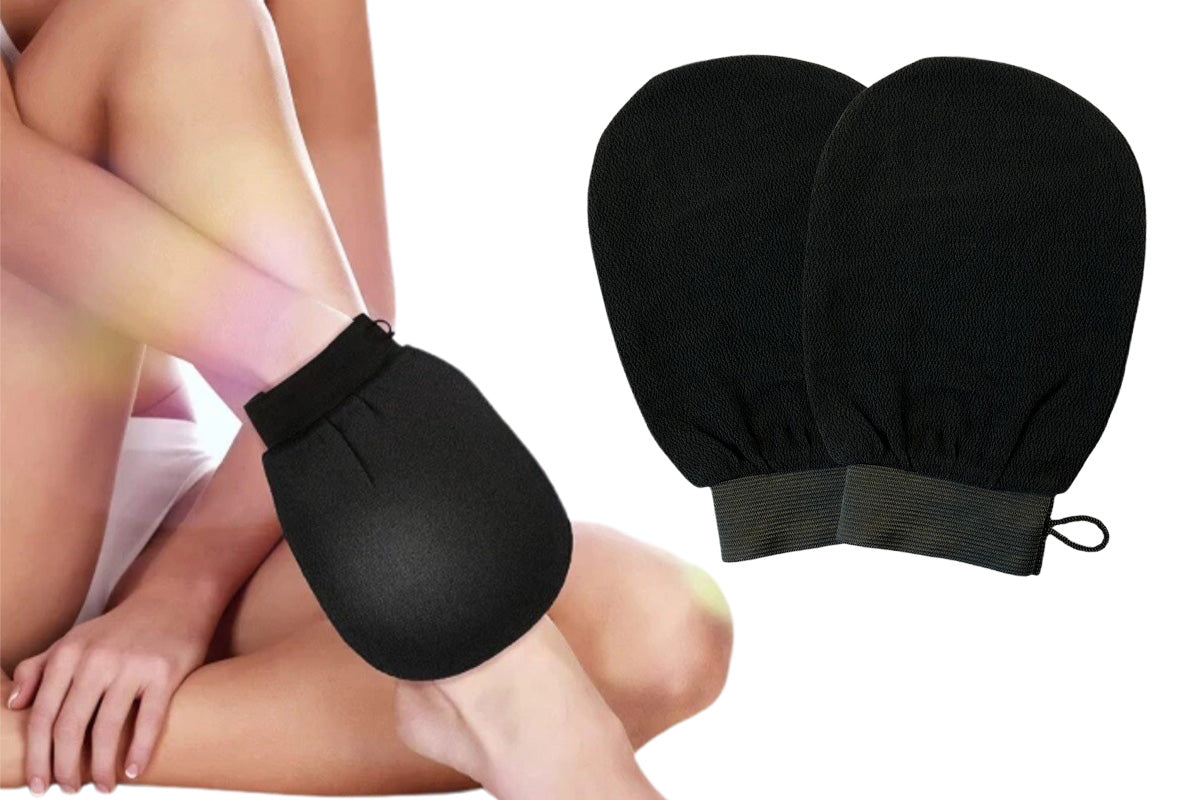 2Pcs 100% Viscose Exfoliating Gloves Moroccan Body Scrub Bath Wash Mitts-Black