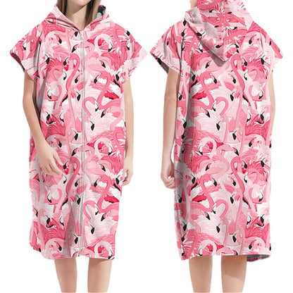 Adult Hooded Zip Up Swim Changing Robe Microfiber Beach Towel Poncho - Conch and Starfish