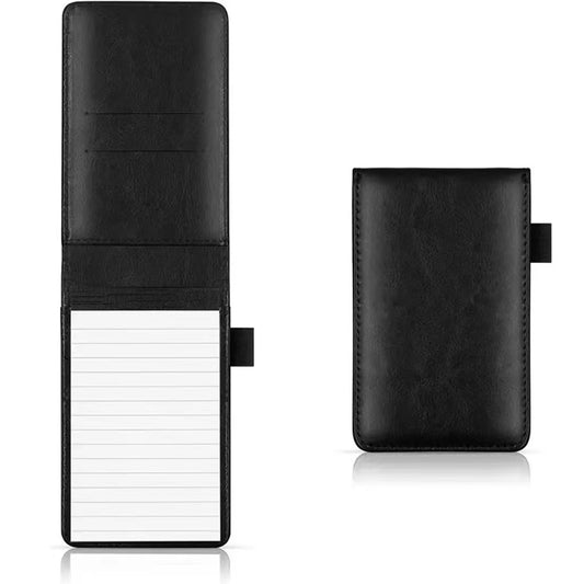A7 Mini Pocket Notebook PU Leather Notepad with Pen Holder Card Slot-Black