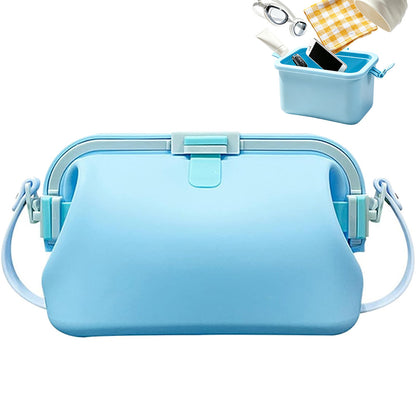Water-resistant Foldable Silicone Beach Bag with Handle - Blue