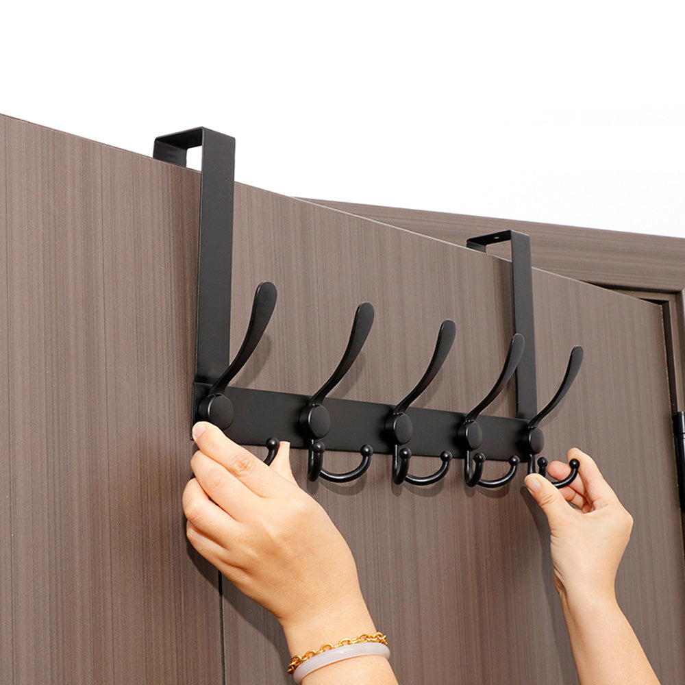 Stainless Steel Over The Door Hooks Durable Door Hangers for Kitchen Bathroom Bedroom - Black