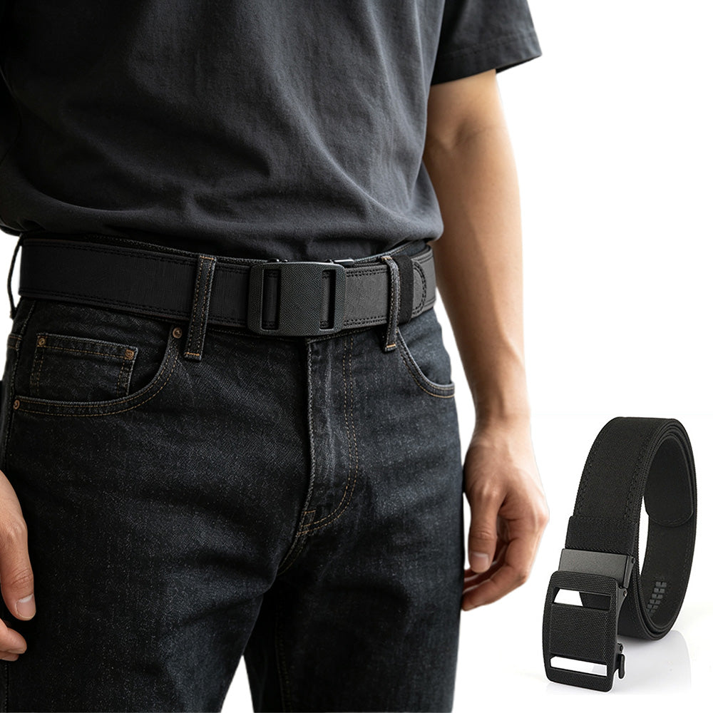 Double Layer Thickened Tactical Belt with Automatic Buckle - Black