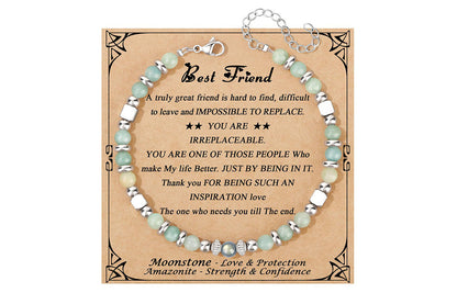 Gift for Women Moonstone Bracelet Amazonite Jasper Stainless Steel Bracelet -Best Friend
