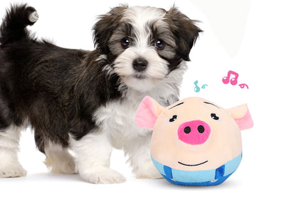 Active Moving Pet Plush Toy Interactive Bouncing Ball Sound Electronic Dog Toy-Blue