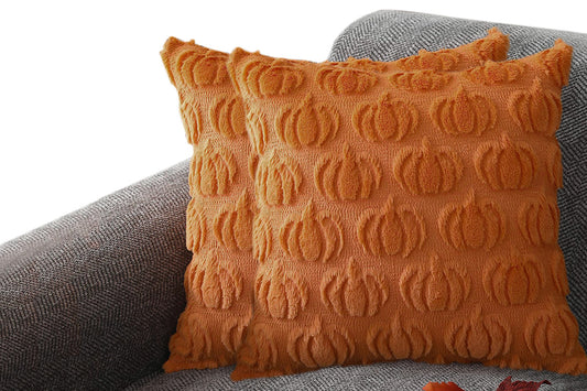 Fall Pillow Covers Halloween Pumpkins Faux Fur Pillowcase for Chair Sofa-Brown