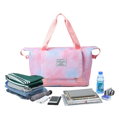 Trendy Gradient Duffle Bag Expandable Overnight Bag Foldable Carry On Bag with Dry Wet Separation Pocket Pink