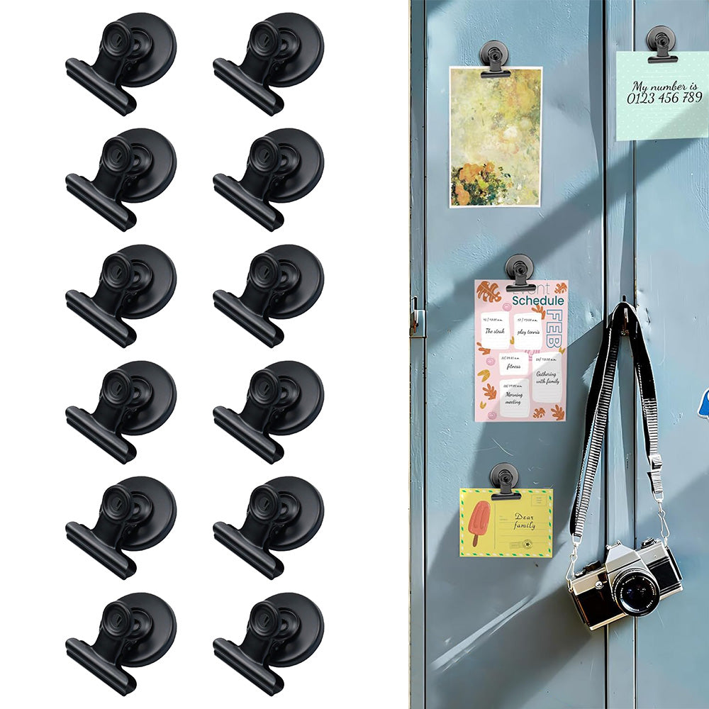 12 Pack Metal Fridge Clips for Photo Plan Refrigerator Clips - Black