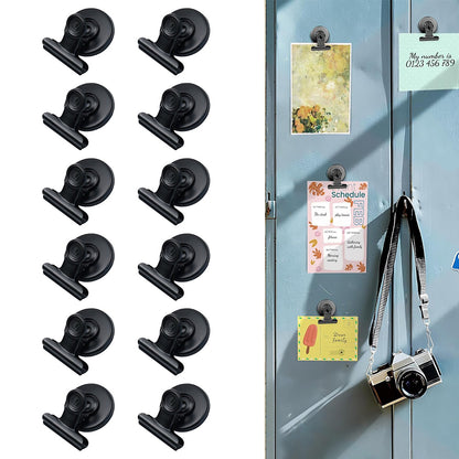 12 Pack Metal Fridge Clips for Photo Plan Refrigerator Clips - Black